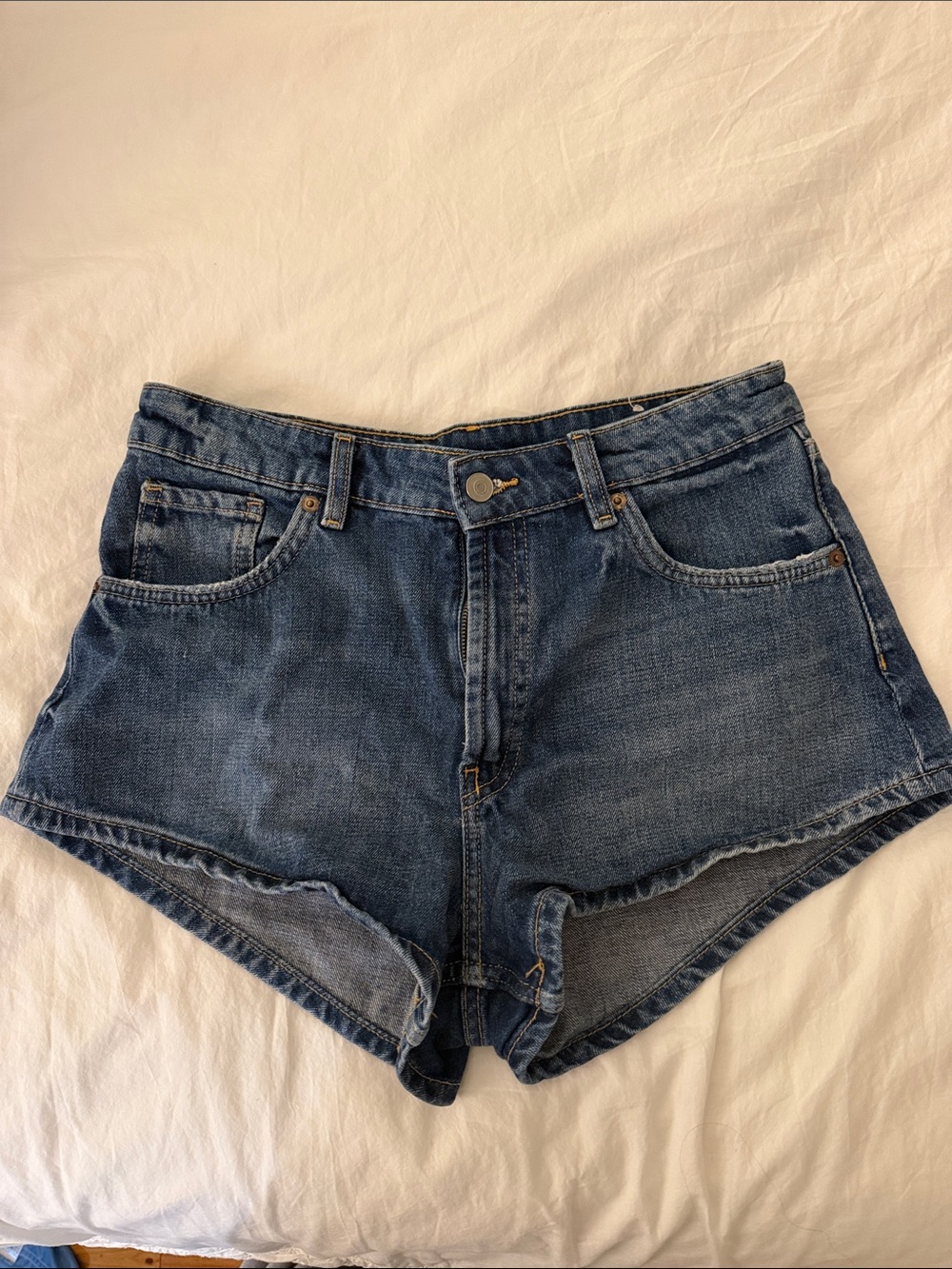Zara Dark Blue Mid-Rise Mini Denim Shorts